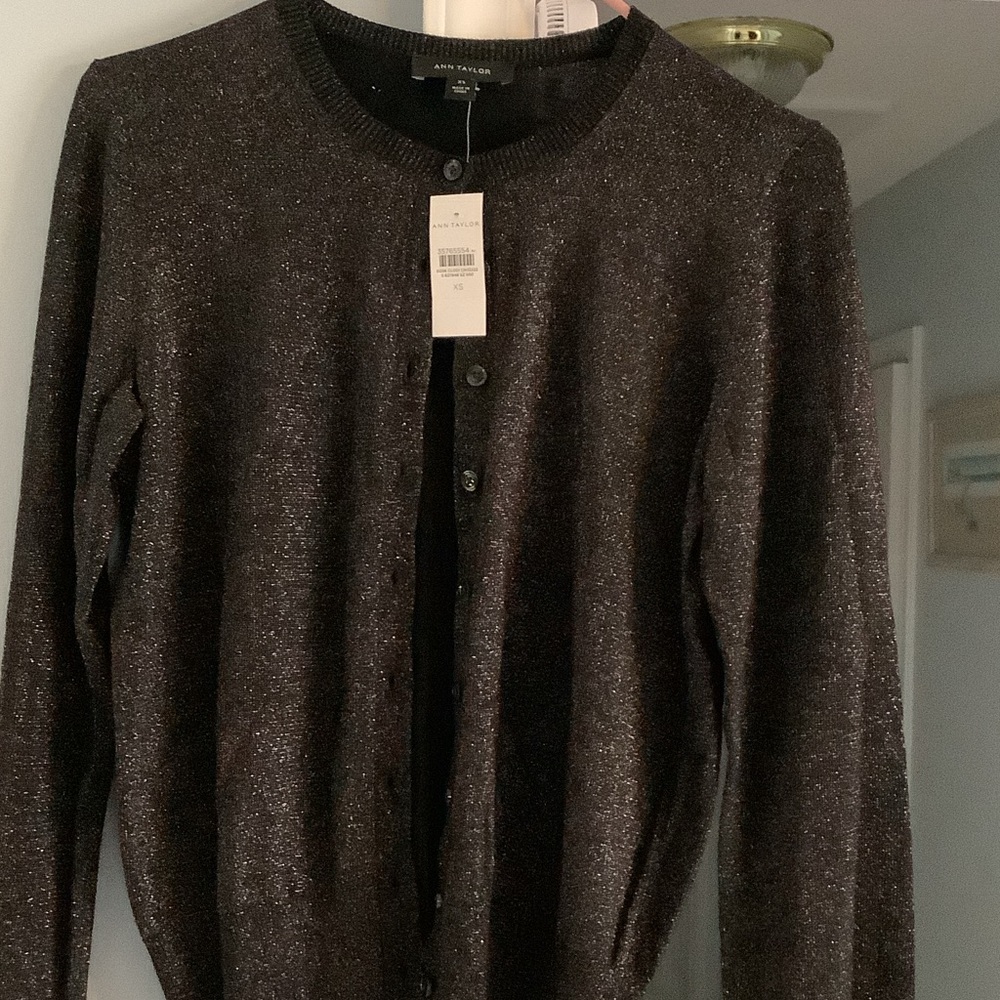 Anne Taylor Black metallic‎ Knit Cardigan, new